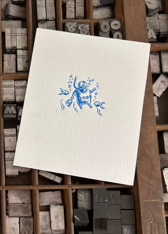 Letterpress card with vintage diver image